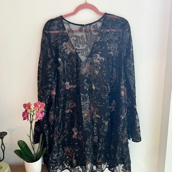 Free People Boho Black Sheer Sequin Tunic Dress - Picture 9 of 13